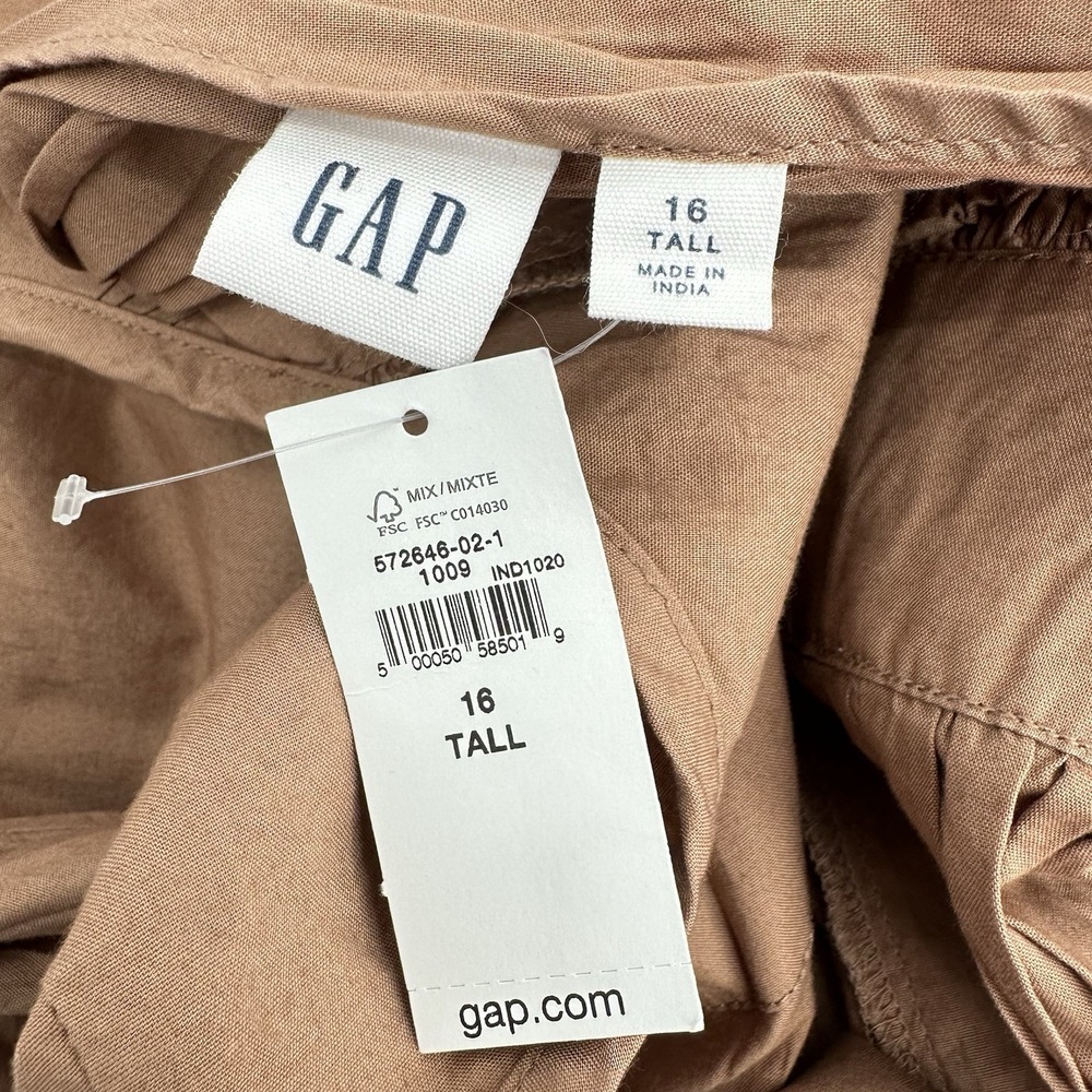 NWT GAP‎ Clay Brown Wrap Cami Midi Dress Sz 16 Tall Pleated Pocket Cotton Resort - Picture 4 of 12